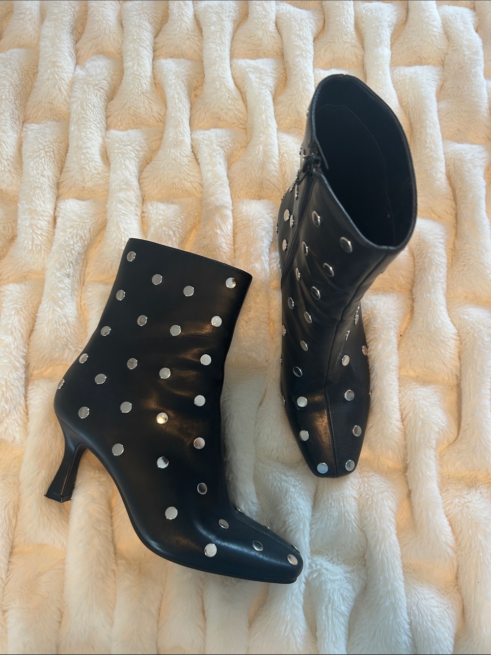 BCBG Black Studded Ankle Boots with Silver Accents
